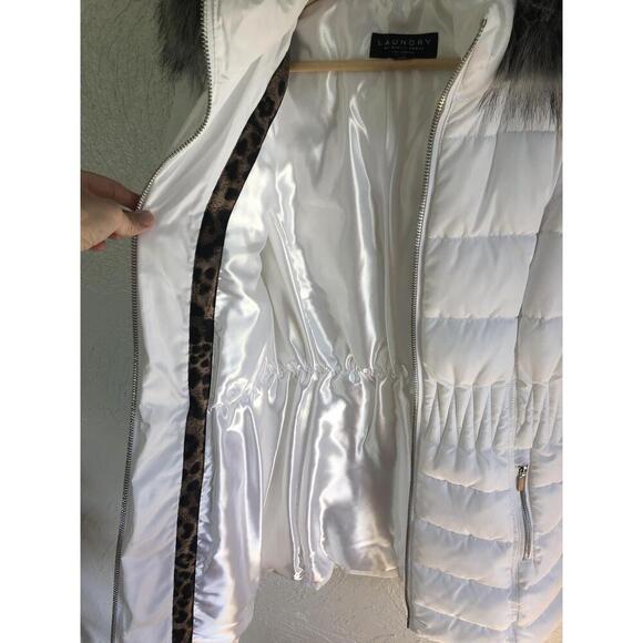 LAUNDRY BY SHELLI SEGAL NWOT Size L White Puffer Coat Detachable Gray Faux Fur - Picture 10 of 14
